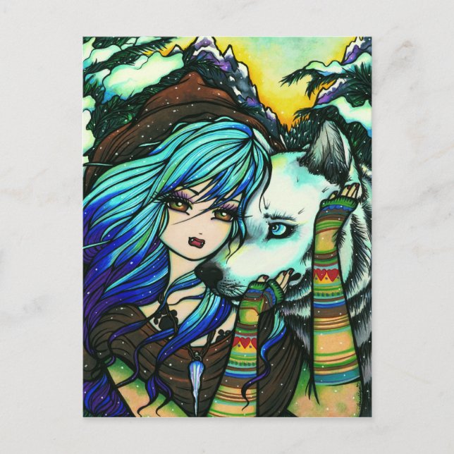 Vampire Werewolf Snow Fantasy Fairy Kunst Postkart Postkarte (Vorderseite)