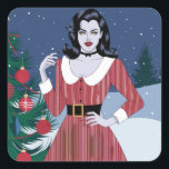 Vampire Woman Christmas Quadratischer Aufkleber<br><div class="desc">AI generierte Vampirfrau Weihnachten</div>