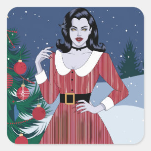 Vampire Woman Christmas Quadratischer Aufkleber