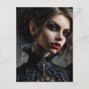 Vampirfrau mit Fangzähnen Gothic-Porträt Postkarte