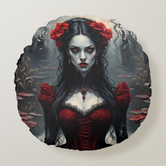 Vampirfrauen und Zuckerschädel,2 Design auf 1 Kiss Rundes Kissen (Vorderseite)