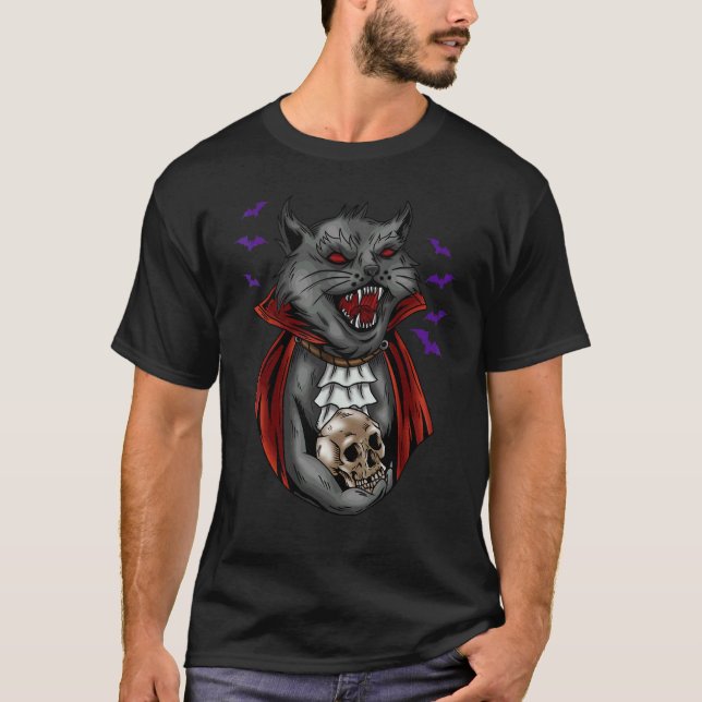 Vampirkatze Halloween Gothic T-Shirt (Vorderseite)