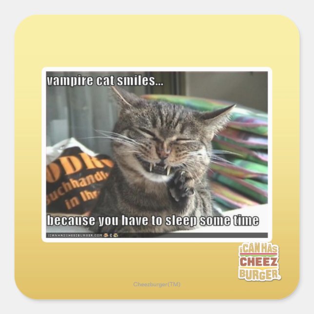 Vampirkatze lächelt quadratischer aufkleber (Vorderseite)