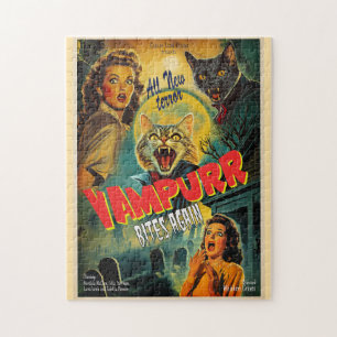 Vampirkatze - Retro-Horrorposter Puzzle