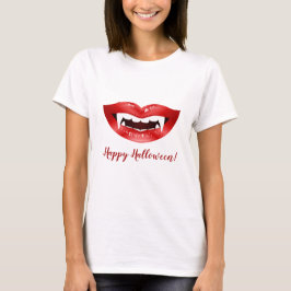 Vampirlippen, roter Mund mit Fangs glückliches Hal T-Shirt