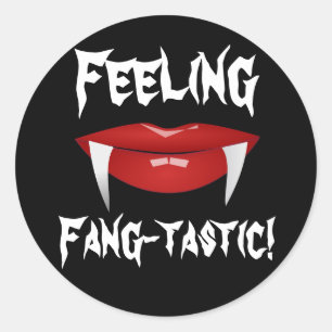 Vampirlippen und Fangs "Gefühl Fang-tastisch!" Runder Aufkleber