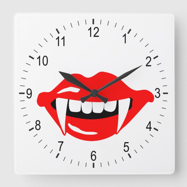 Vampirmmünde Quadratische Wanduhr (Vorderseite)