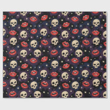 Vampirrote Lippen & Totenkopf-Muster
