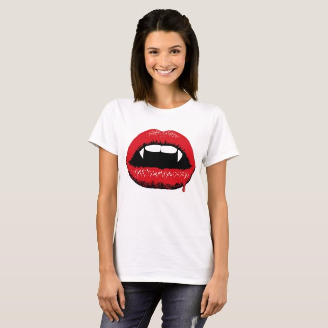 Vampirs-Lippen-u. der Reißzahn-Frauent-shirt T-Shirt (Vorne ganz)