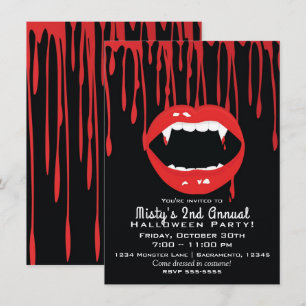 Vampirzähne und Blut-Dracula-Halloween-Einladung Einladung