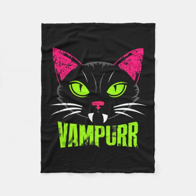Vampurr Cat Black Cat Halloween Spooky Vampire Fleecedecke (Vorderseite)