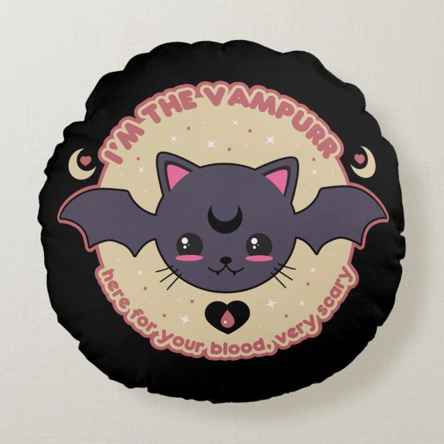 Vampurr Creepy Cute Halloween Rundes Kissen (Vorderseite)