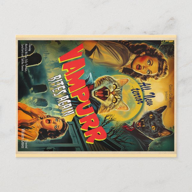Vampurr Vampire Cat- retro horror poster Postkarte (Vorderseite)