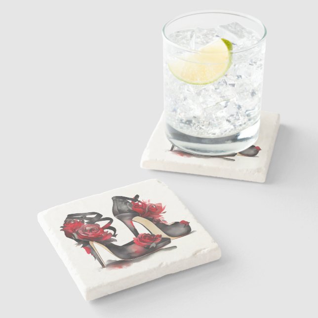 Vampy Fashion | Stilettos mit Rose Steinuntersetzer (Seitenansicht)