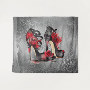 Vampy Strappy Stilettos   Heelse der Rote Rose auf Wandteppich