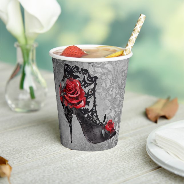 Vampy Vogue Grunge | Stiletto Lace Bootie Rose Pappbecher (In Situ)