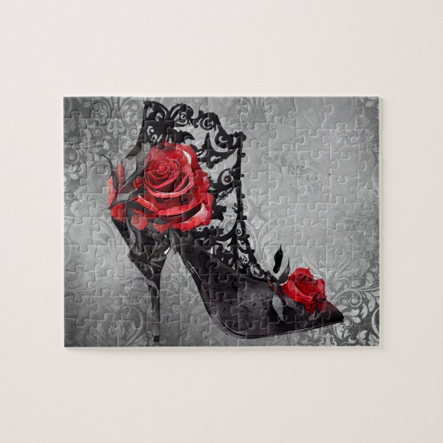Vampy Vogue Grunge | Stiletto Lace Bootie Rose Puzzle (Horizontal)