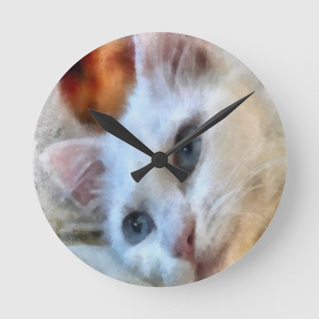 Van Cat mit Blue Eyes Pet Portrait Runde Wanduhr (Vorderseite)