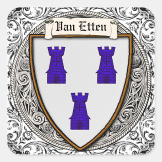 Van Etten-Familienwaffen Quadratischer Aufkleber