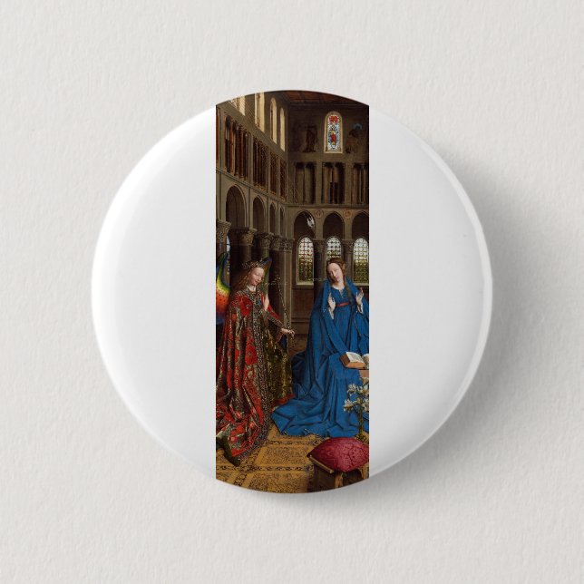 Van Eyck’s Verkündigung Premium Kathedralenglas Button (Vorderseite)