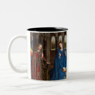 Van Eyck’s Verkündigung Premium Kathedralenglas Zweifarbige Tasse