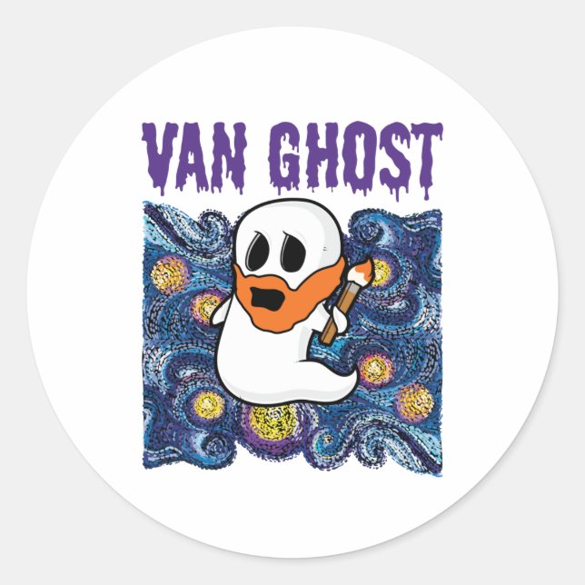 Van Ghost Funny Art Halloween Van Gogh Runder Aufkleber (Vorderseite)