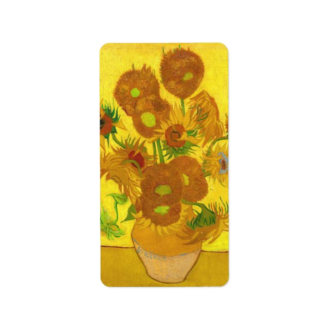 Van Gogh 15 Sonnenblumen in einer Vase der Kunst Adressaufkleber (Vorne)