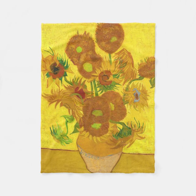 Van Gogh 15 Sonnenblumen in einer Vase der Kunst Fleecedecke (Vorderseite)
