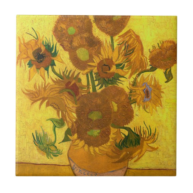 Van Gogh 15 Sonnenblumen in einer Vase der Kunst Fliese (Vorderseite)