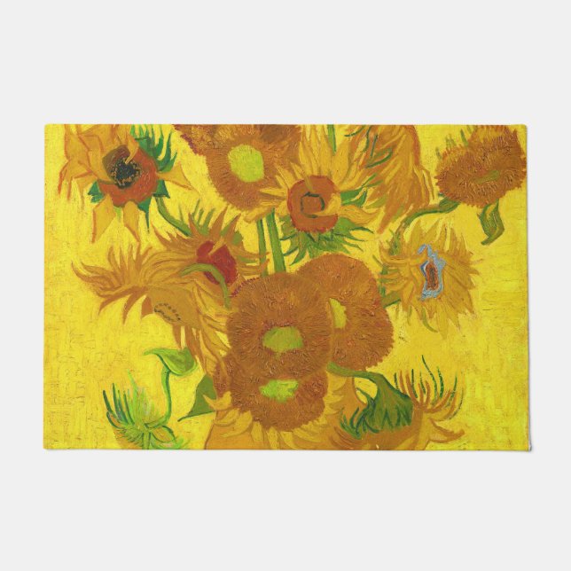Van Gogh 15 Sonnenblumen in einer Vase der Kunst Fußmatte (Vorderseite)