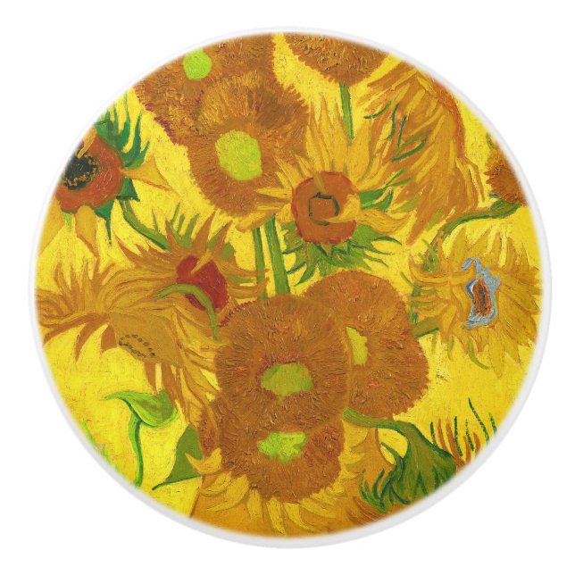 Van Gogh 15 Sonnenblumen in einer Vase der Kunst Keramikknauf (Vorderseite)