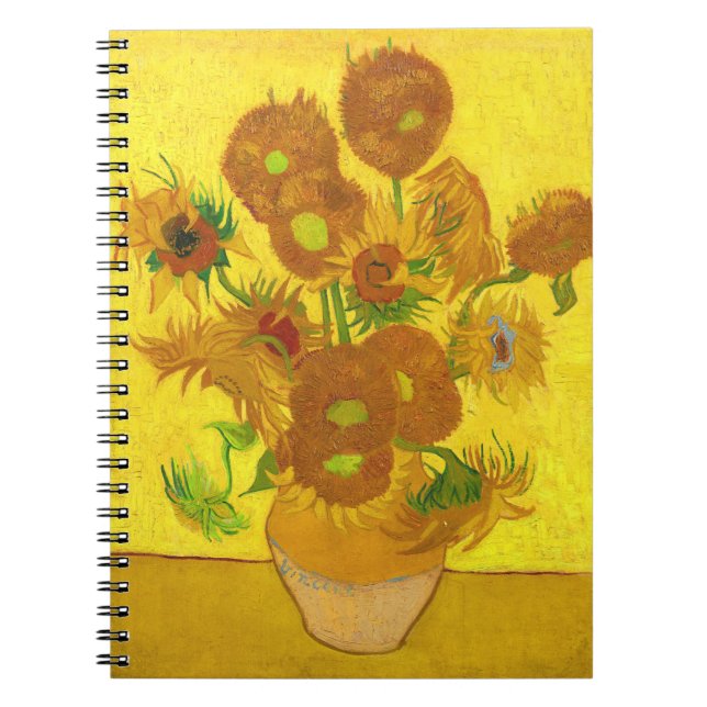 Van Gogh 15 Sonnenblumen in einer Vase der Kunst Notizblock (Vorderseite)