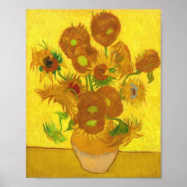 Van Gogh 15 Sonnenblumen in einer Vase der Kunst Poster (Vorne)