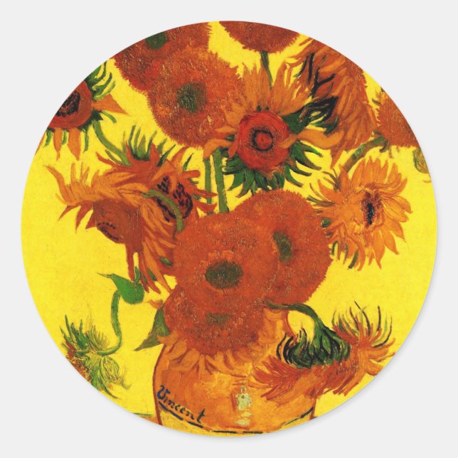 Van Gogh 15 Sonnenblumen Runder Aufkleber (Vorderseite)