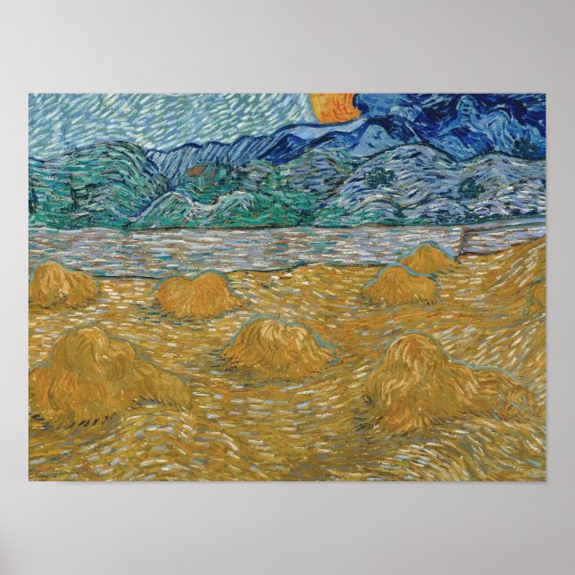 Van Gogh - Abend Landschaft mit aufstrebendem Mond Poster (Vorne)