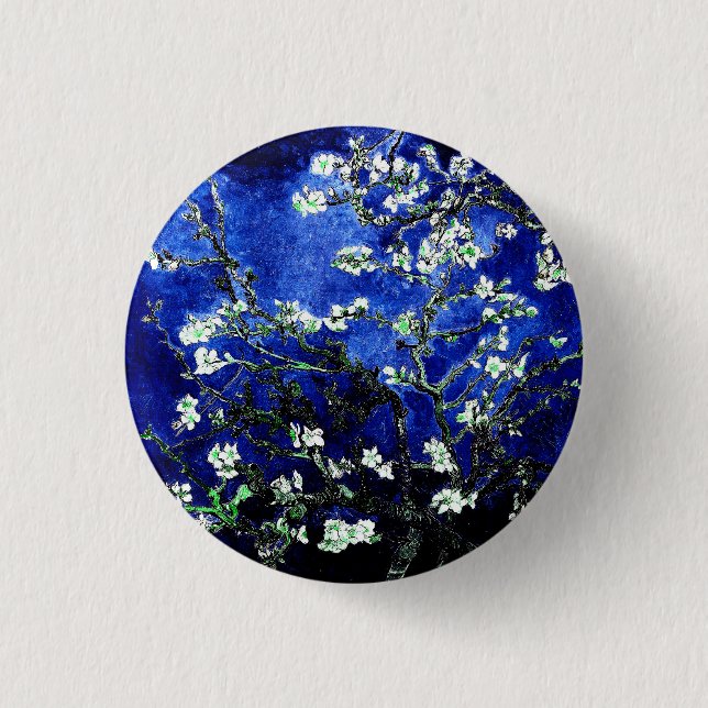 Van Gogh Almond Bllossoms blau grün Button (Vorderseite)