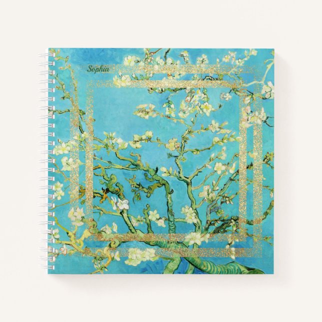Van Gogh Almond Blossom mit Goldstaub Notizbuch (Vorderseite)