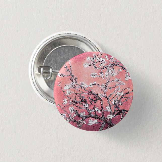 Van Gogh Almond Blossom pfirsich pink Button (Vorne & Hinten)