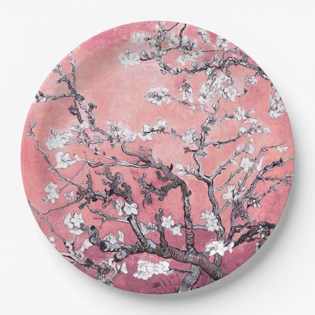 Van Gogh Almond Blossom pfirsich pink Pappteller (Vorderseite)