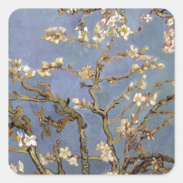Van Gogh Almond Blossom Quadratischer Aufkleber (Vorderseite)