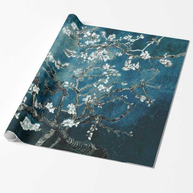 Van Gogh Almond Blossoms Dark Aquamarin Geschenkpapier (Ungerollt)