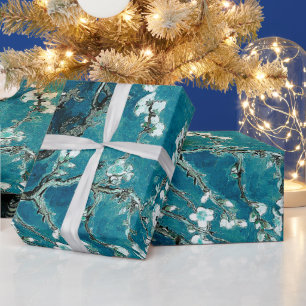 Van Gogh Almond Blossoms Dark Aquamarin Geschenkpapier