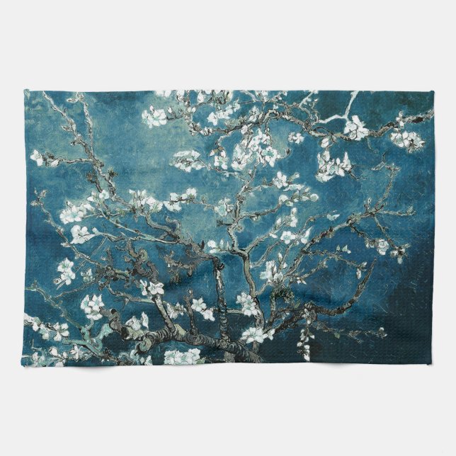 Van Gogh Almond Blossoms Dark Aquamarin Geschirrtuch (Horizontal)