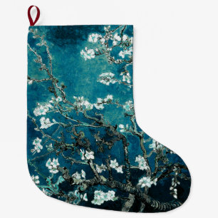 Van Gogh Almond Blossoms Dark Aquamarin Großer Weihnachtsstrumpf