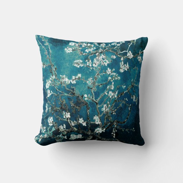 Van Gogh Almond Blossoms Dark Aquamarin Kissen (Vorderseite)