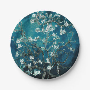 Van Gogh Almond Blossoms Dark Aquamarin Pappteller