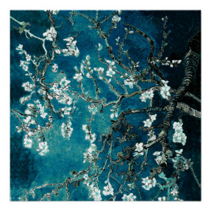 Van Gogh Almond Blossoms Dark Aquamarin Poster