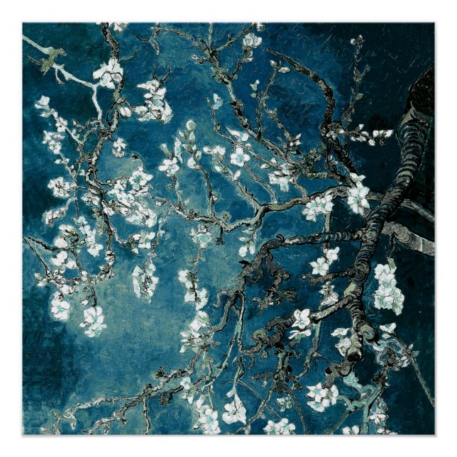 Van Gogh Almond Blossoms Dark Aquamarin Poster (Vorderseite)