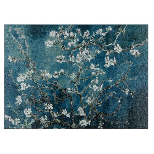 Van Gogh Almond Blossoms Dark Aquamarin Schneidebrett (Vorderseite)