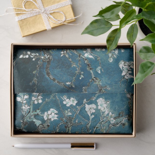 Van Gogh Almond Blossoms Dark Aquamarin Seidenpapier (Geschenk)